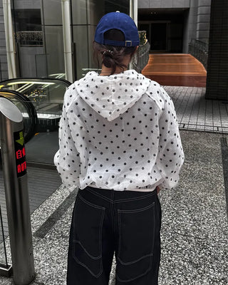 Loose-fit polka dot hooded zip-up