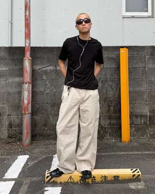 Side-panel wide cotton pants