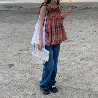 Checked sleeveless blouse
