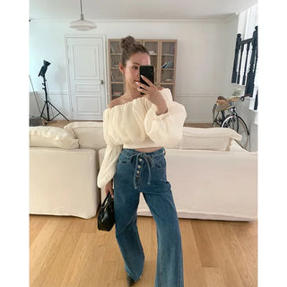 Balloon cropped blouse