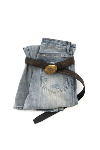 [MASONPRINCE] Cowhide Leather Lion Buckle Belt