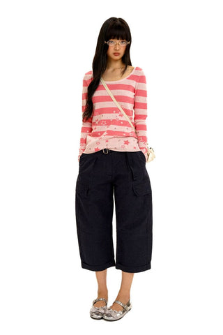 [Moromoro2] Star Striped Rhinestone Knit  Top