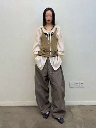 [NEVERSEEZ] Quick-Dry Wide Leg Parachute Pants