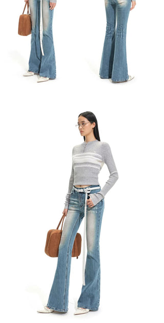 [NOTAWEAR] High-Waist Washed Slim Flare  Jeans