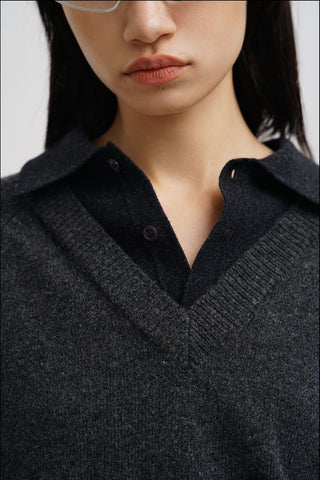 [MASONPRINCE] Faux Two-piece Polo Sweater