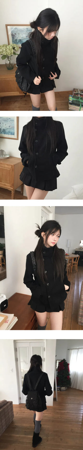 Slim-fit half-double high-neck wool coat - 1 color