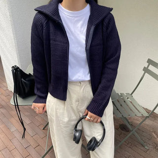 Raglan knit zip-up