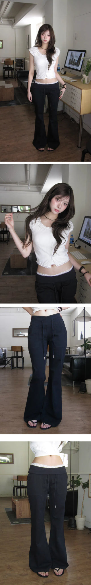 Two-way V-cut, slim waist, wide waist, semi Flared - 4 colors