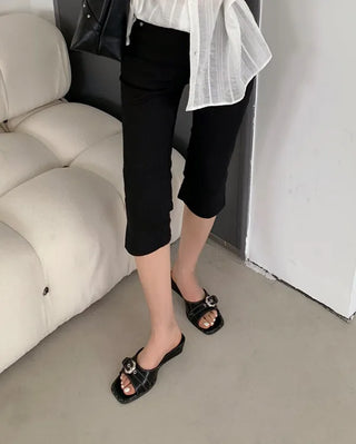 Wedge mules with buckles