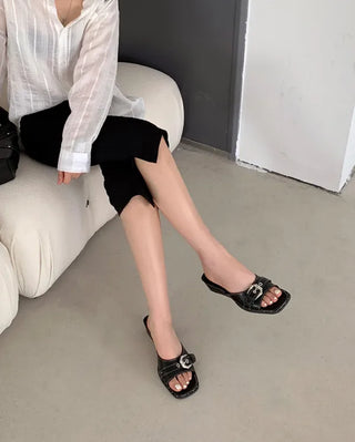 Wedge mules with buckles