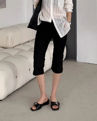 Wedge mules with buckles