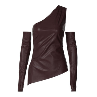 PU leather one shoulder gloves top