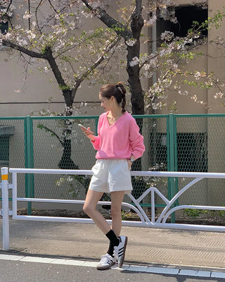 (6 colors) High-quality cotton V-neck knit