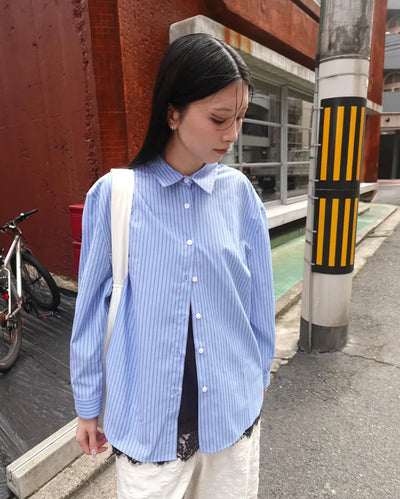 Pencil double stripe side round slit shirt