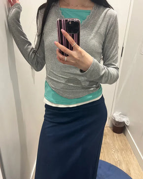 Lace V-neck long-sleeved T-shirt