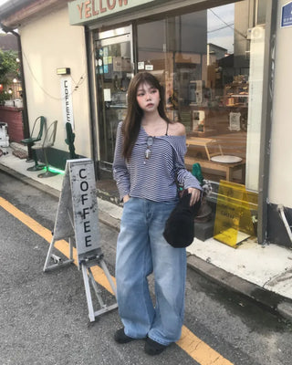STRIPE LOOSE OFF SHOULDER TEE (3color)