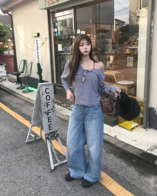 STRIPE LOOSE OFF SHOULDER TEE (3color)
