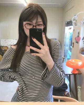 STRIPE LOOSE OFF SHOULDER TEE (3color)