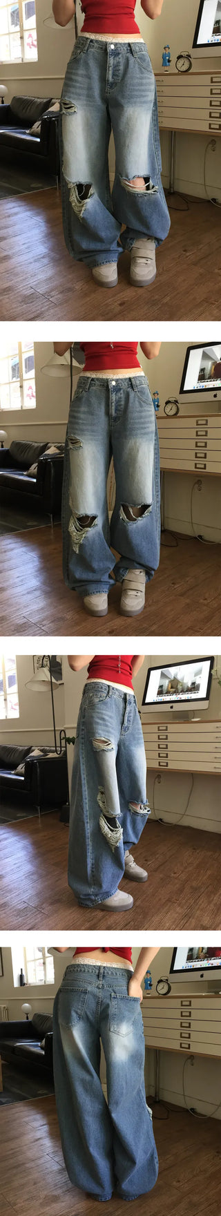Thunder Real Balloon Damaged Wide Denim Pants