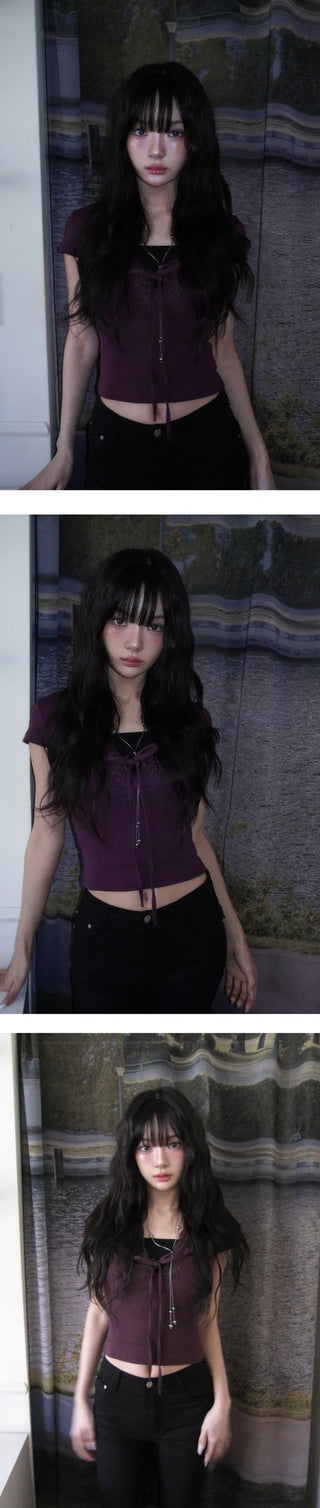 Shoe Deep V Lace Purple Short Sleeve Slim T-shirt - 3 Colors