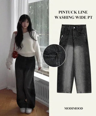 Cat Faded Side Pin Tuck Two-Line Pants - 3 Colors