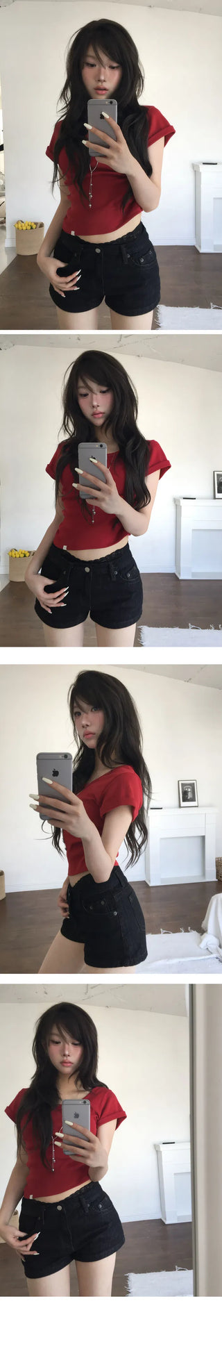 Crochet Short Raw Denim Pants - 2 colors