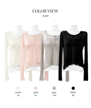 See-through flare sleeveless cardigan set - 4 colors
