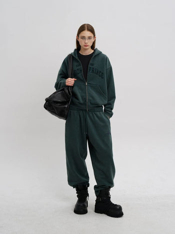 [MASONPRINCE] Washed Logo Applique Zip Hoodie Set