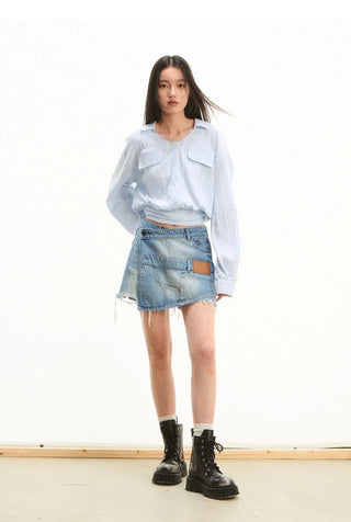 [NOTAWEAR] Misplaced patchwork Denim Shorts