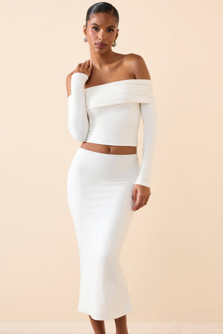 Modal Mid-Rise Midaxi Skirt in White