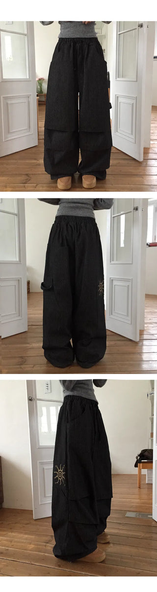 Planning Sunmer Denim Cargo Stripe Heavy Wide Pintuck Pants pt-2color