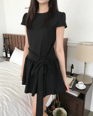 ribbon strap flared mini dress (2color)