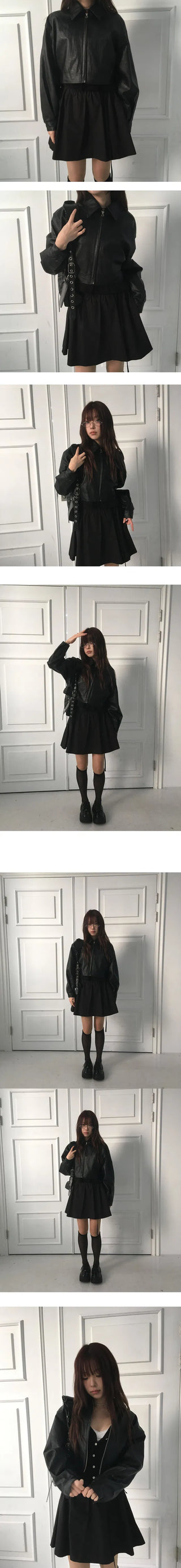 Single-collar half-crop leather jacket - 3 colors