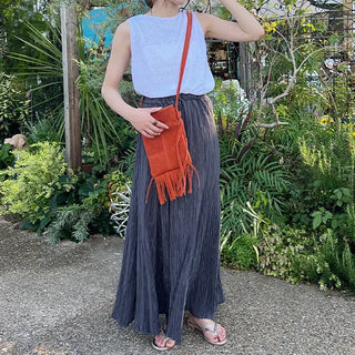 Pleated banded long skirt