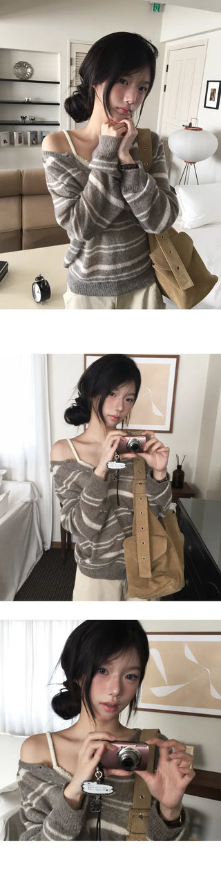 Ipen Striped Open Button Knitwear - 4 colors