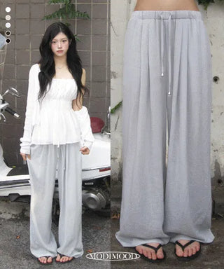 Chalang Linen Two-Pin Tuck Wide Long Pants - 5 Colors