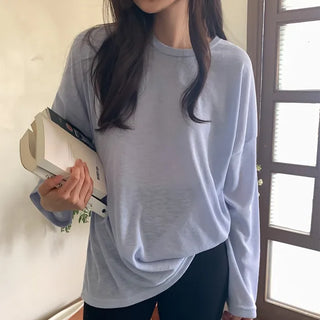 Loose-fitting sheer long-sleeved T-shirt