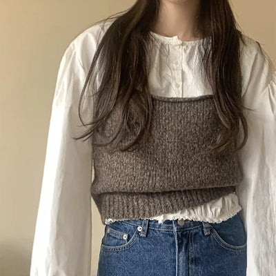 Layered wool knit vest