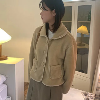 Double-sided boa fur collar pocket jacket