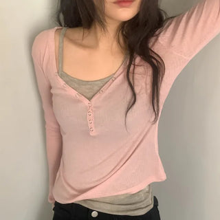 See-through layered long-sleeved T-shirt