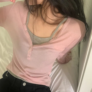 See-through layered long-sleeved T-shirt