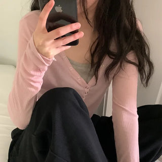 See-through layered long-sleeved T-shirt
