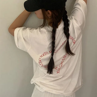 Heart Lettering Loose Fit Short Sleeve T-Shirt