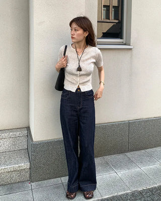 Ribbed Half-Sleeve Cardigan