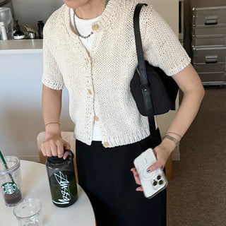 Short-sleeved knit cardigan