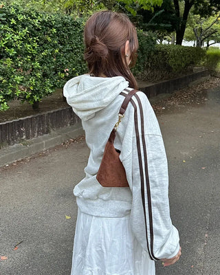 Half-zip line sleeve oversized hoodie