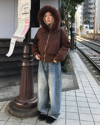 Corduroy Fur Hooded Zip