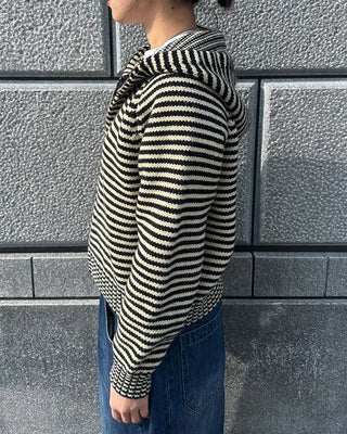Oversized striped hooded zip-up