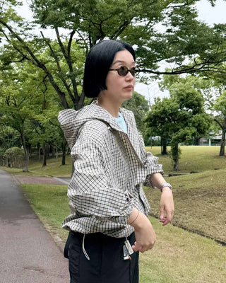 Gingham check oversized hoodie shirt
