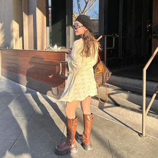 Perforated knit mini dress